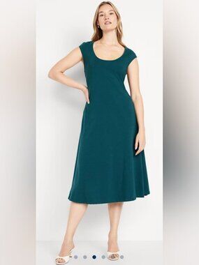 Old Navy Fit Flare Midi Dress XXL Sleeveless A-Line Swing Teal Jet Stream NEW